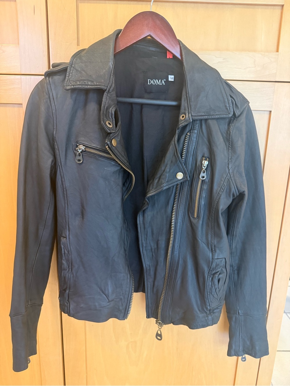 Doma Black Leather Asymmetrical Moto Jacket